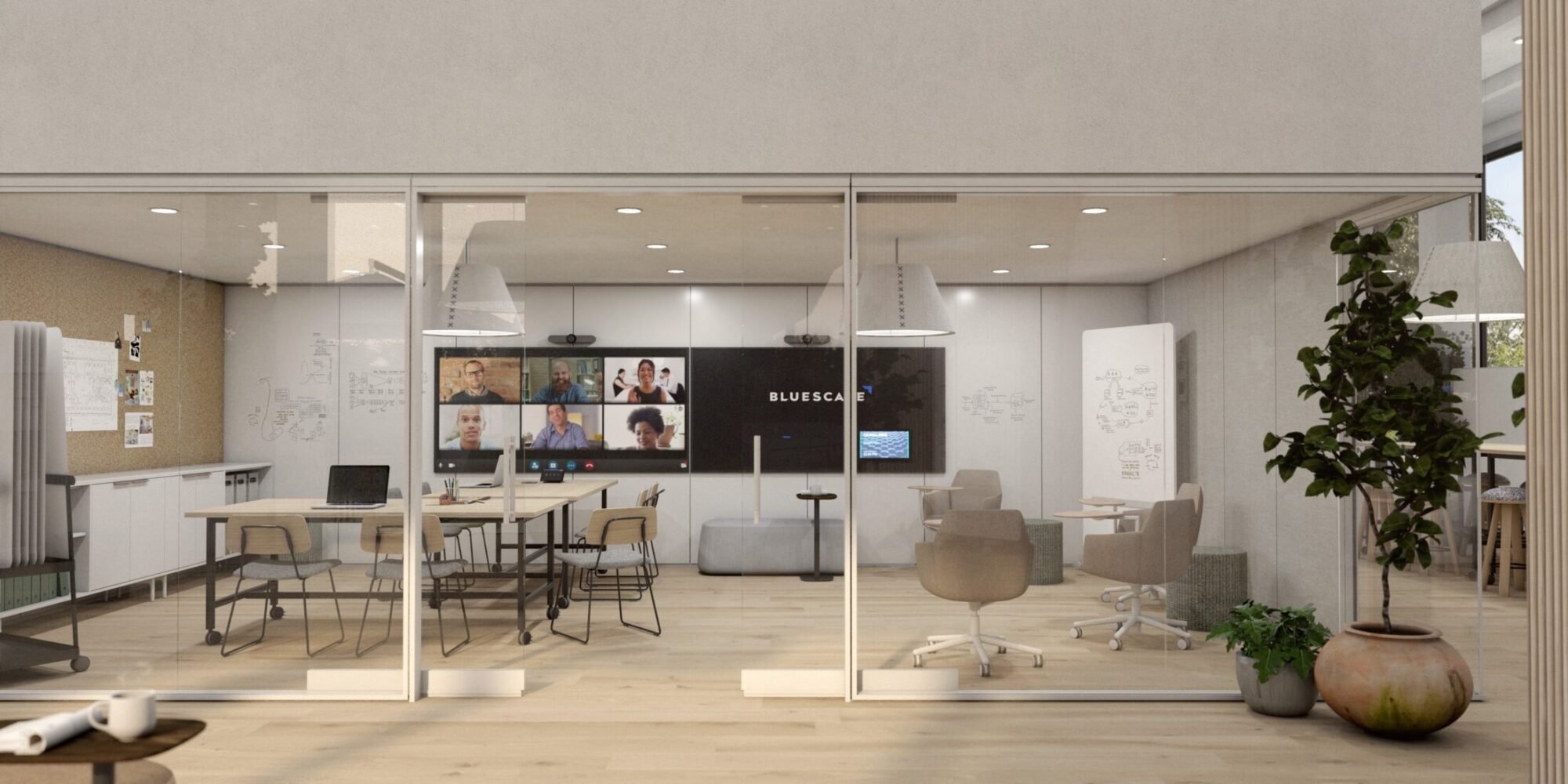 Enclose Frameless Glass with Resonate, Cultivate Tables, Poppy Seating Enclose Frameless Glass with Resonate, Cultivate Tables, Poppy Seating